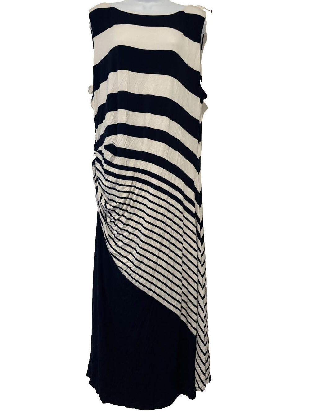 Soft Surroundings sz 2X blue stripe sleeveless maxi dress nautical stretchy #225